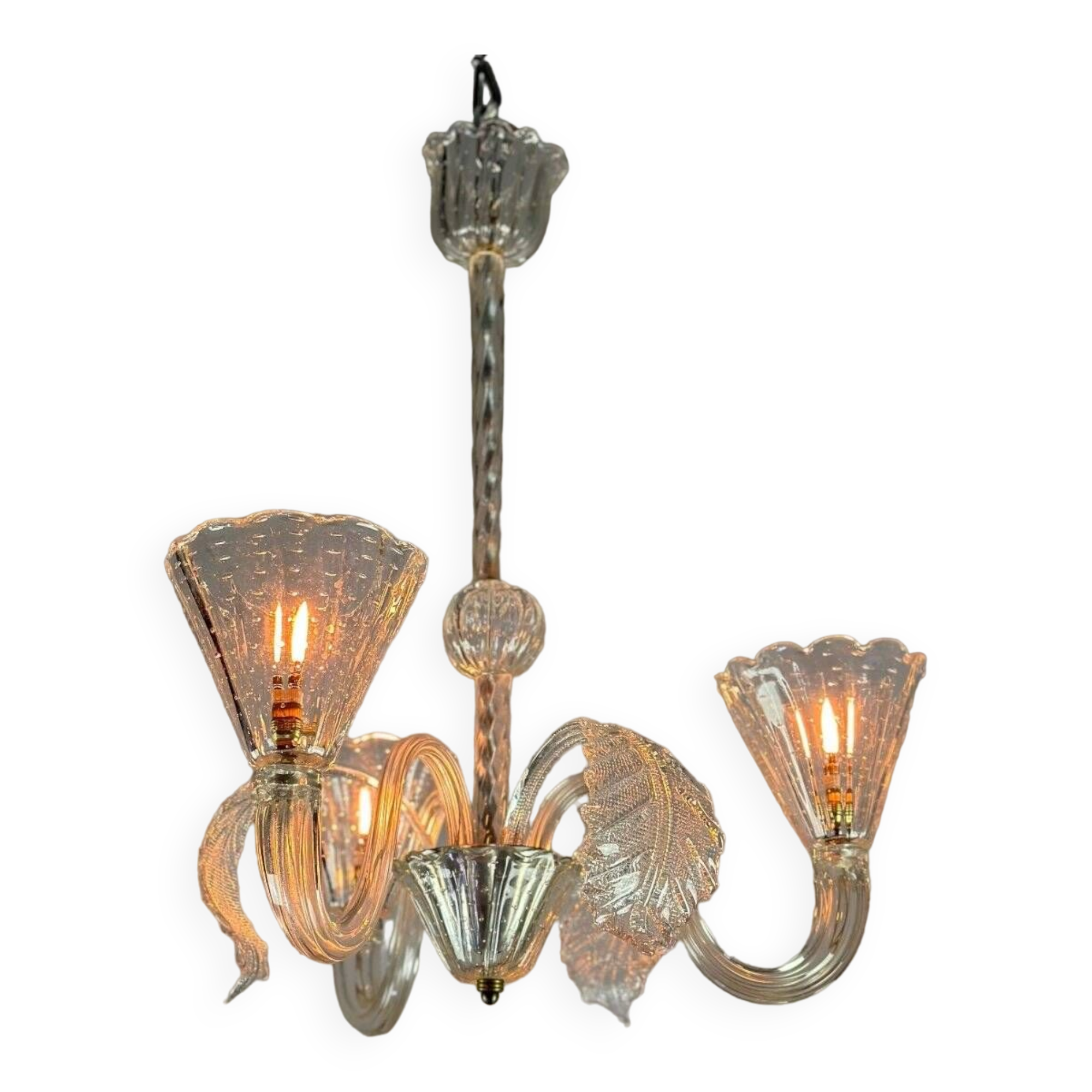 Venetian chandelier in colorless murano glass circa 1940