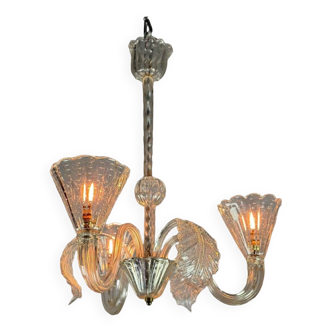 Venetian chandelier in colorless murano glass circa 1940