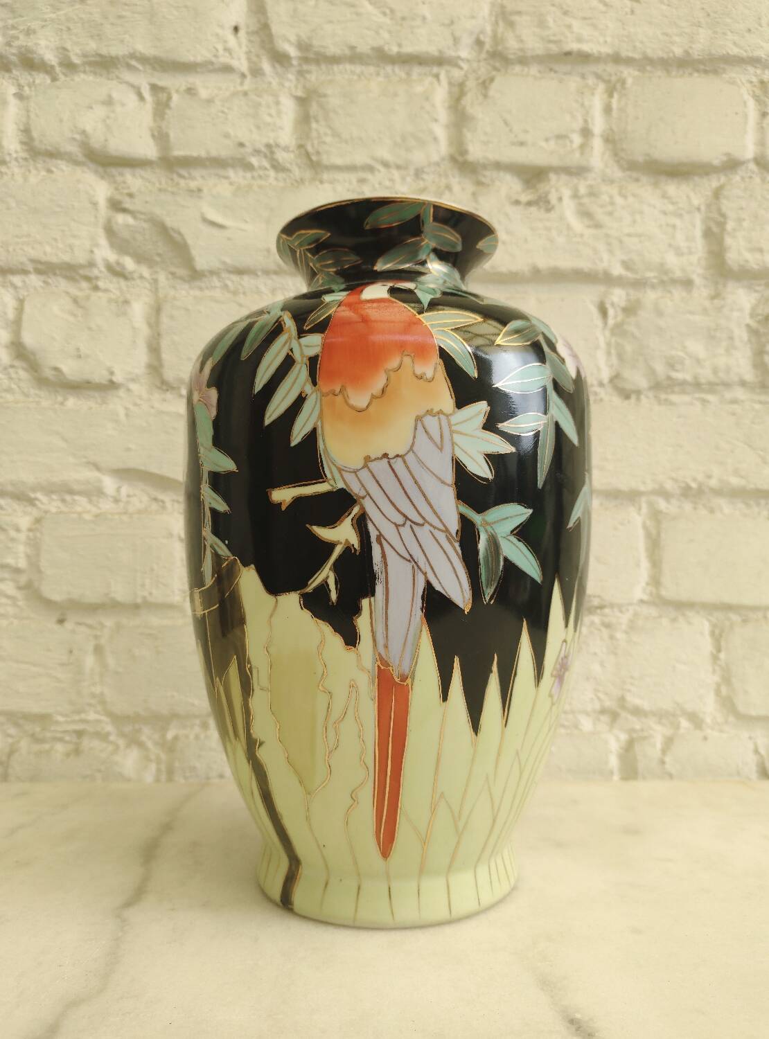 Large Toucan vase "Jungle" in glazed porcelain
