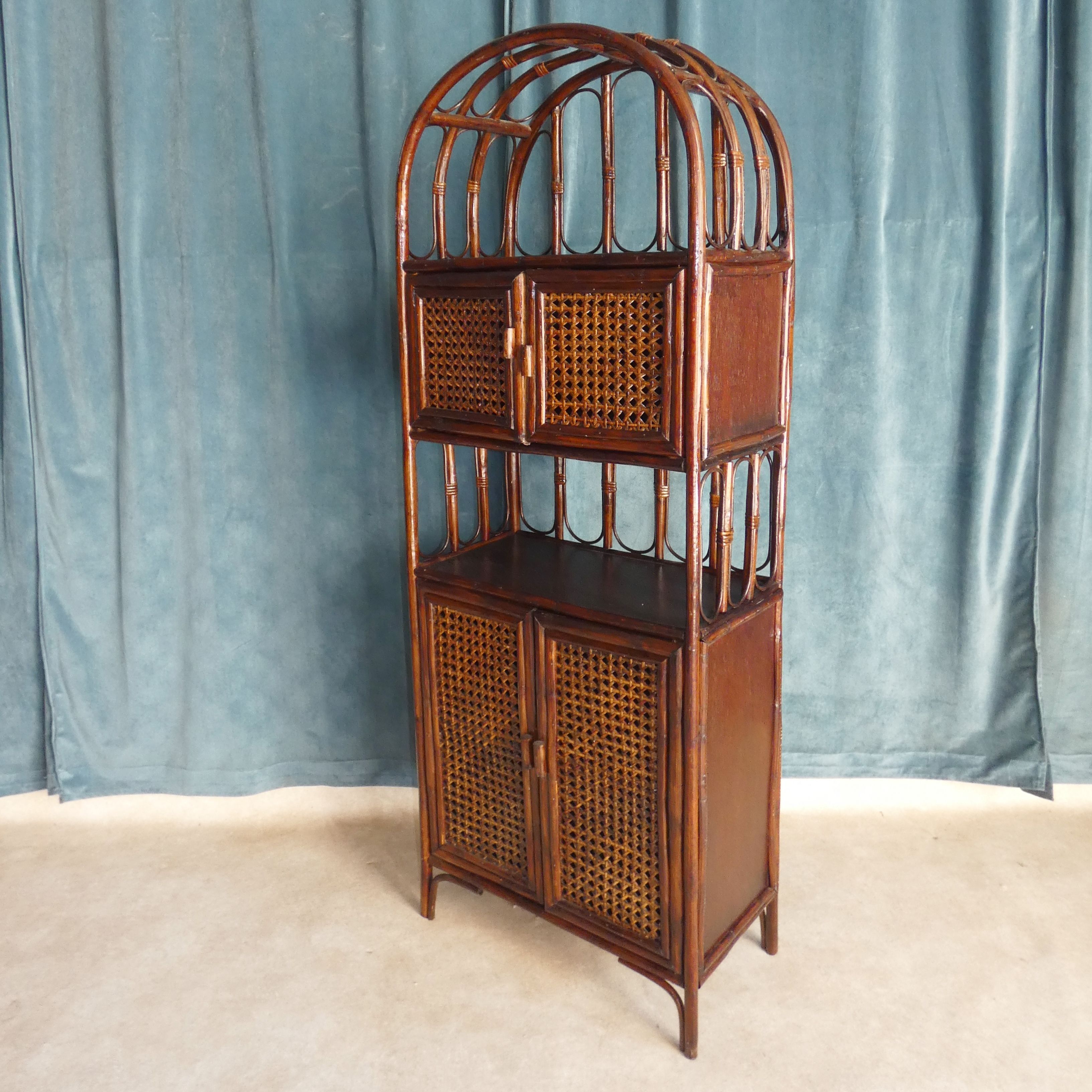 Library in Bamboo and Cane of Rattan Varnish Brown circa 1970 H 175 cm