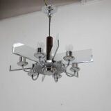 Six-Arm Art Deco Chandelier in Chrome and Sandblasted Glass, 1940s