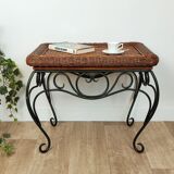 Rattan and wrought iron coffee table