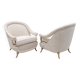 Pair of French Mid-Century Armchairs in Art Deco Style with Brass Details