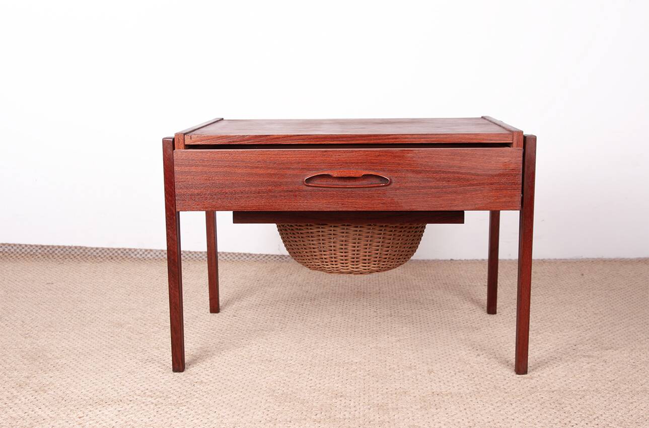 Vintage Danish sewing cabinet, known as "Travailleuse", teak and rattan from the 1960s.