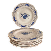 Assiettes à dessert en faïence de Rouen décor main