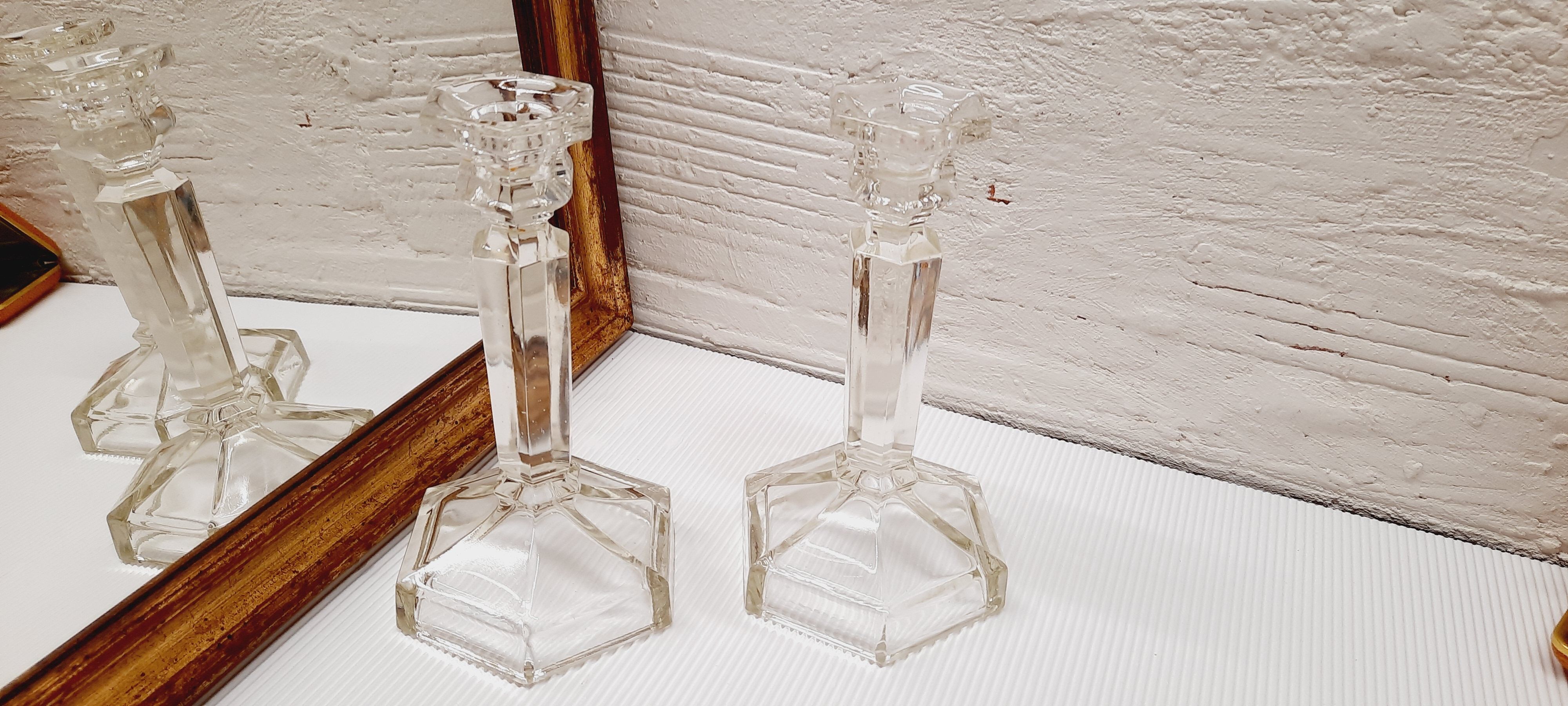 Pair of glass candlesticks