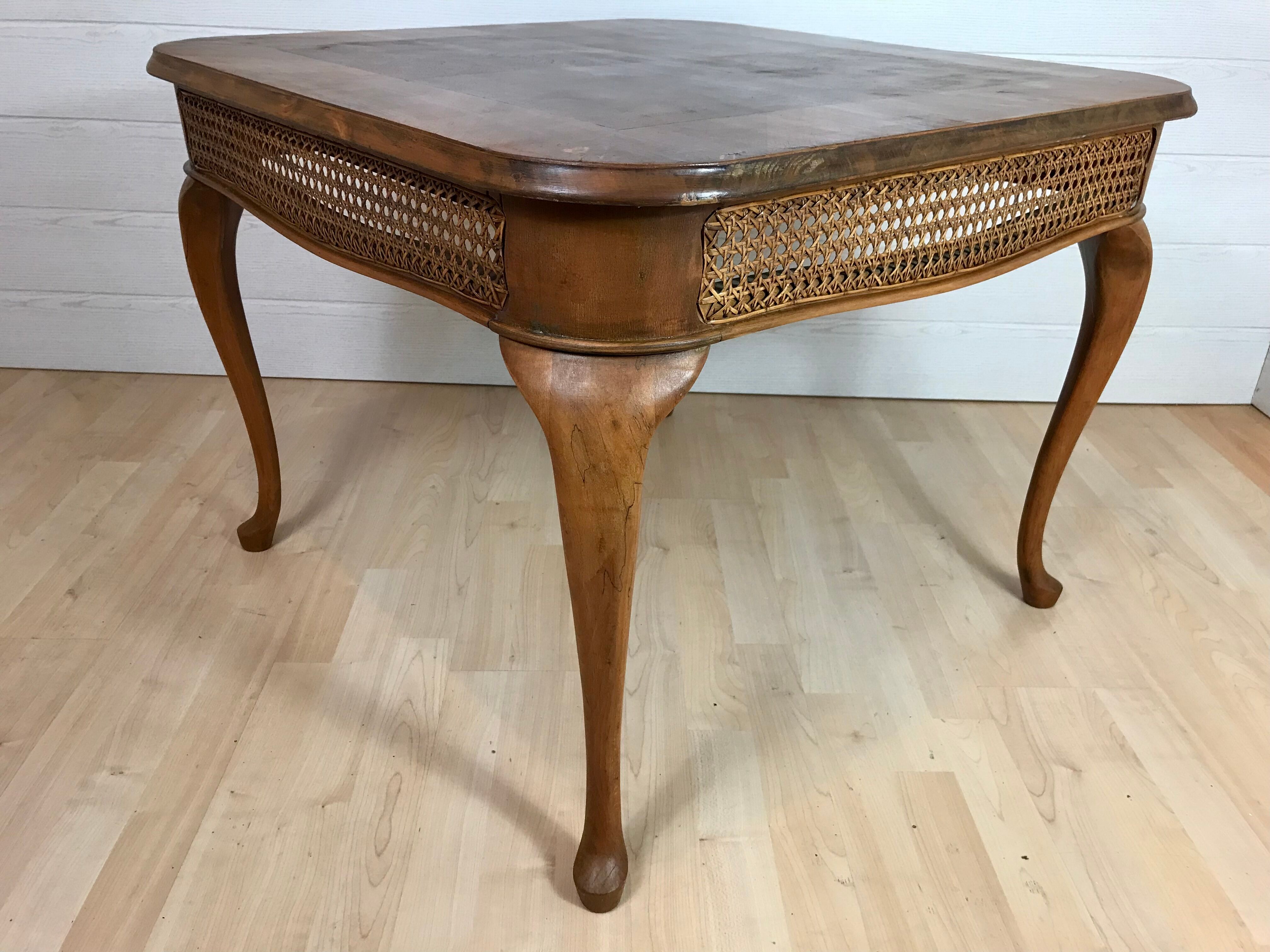 Coffee table "chippendale" Marquetry and rattan