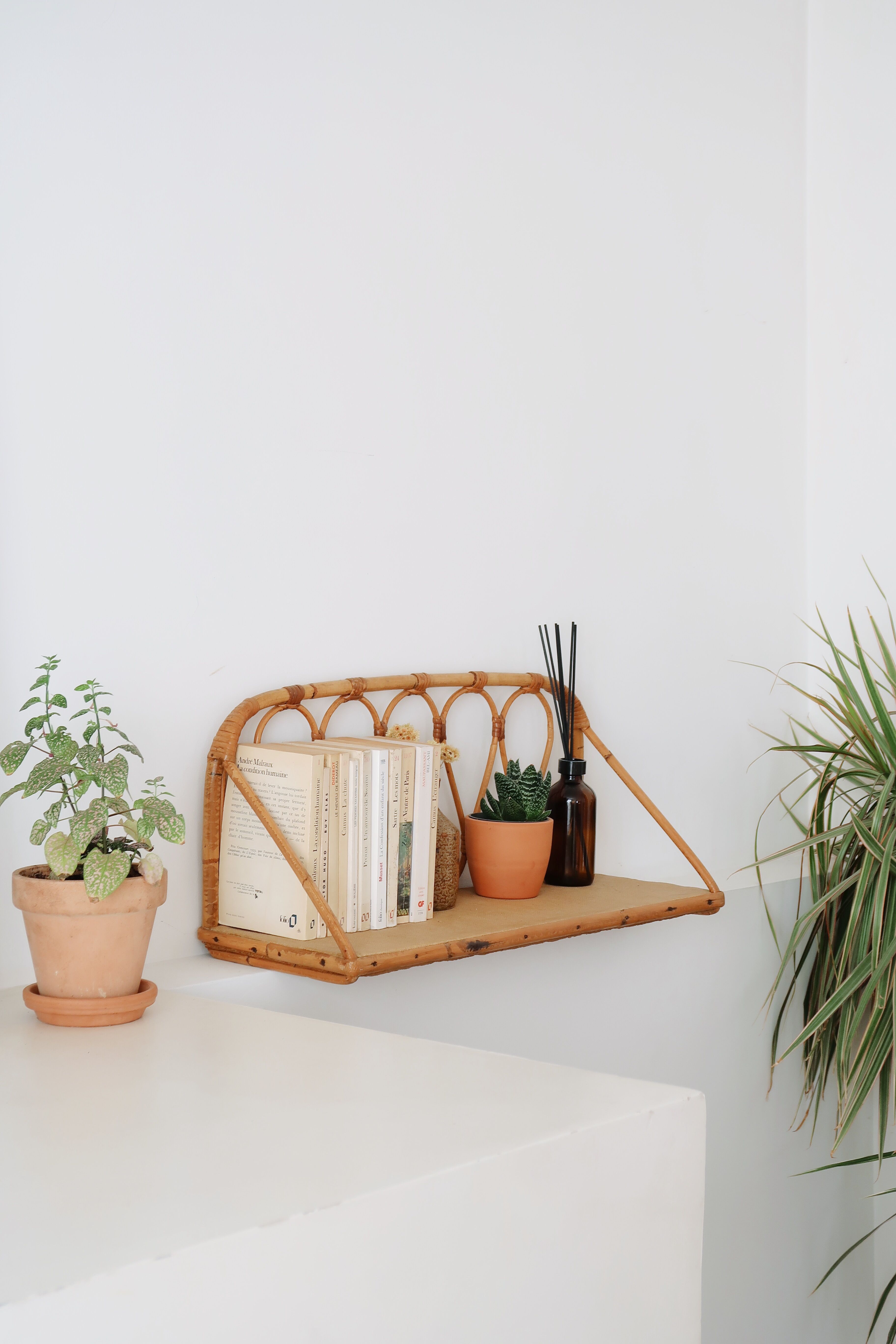 Pair of rattan wall shelves