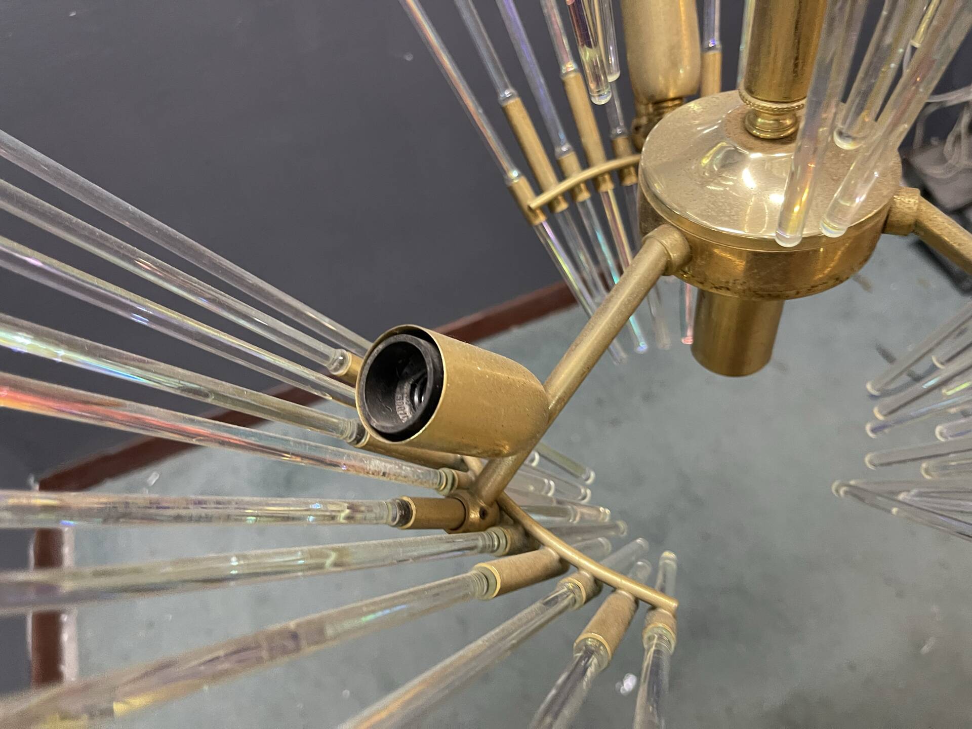 Murano Glass Rod Brass Chandelier, Italy, 1970s