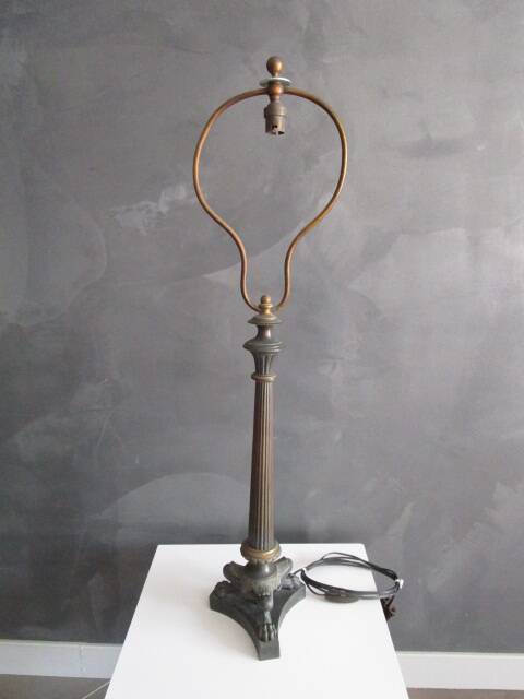 Antique bronze lamp base - column on lion's paws