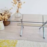 Table design basse chrome et verre années 70