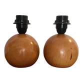 Pieds de lampe boule en bois massif, 1980s