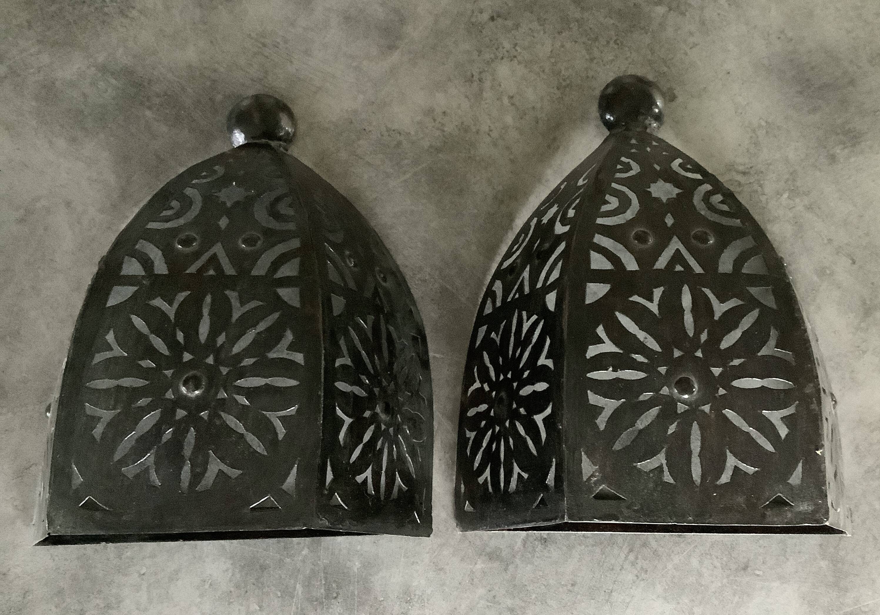 Pair of Wall Sconces in Iron with Cut-Out Patterns