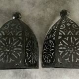 Pair of Wall Sconces in Iron with Cut-Out Patterns