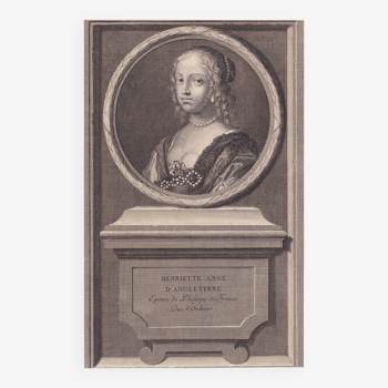 Portrait Engraving 18th Century 1713 Henrietta Queen of England Henrietta Anne Stuart of England