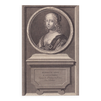 Portrait Gravure XVIIIe 1713 Henriette Reine d'Angleterre Henrietta Anne Stuart of England