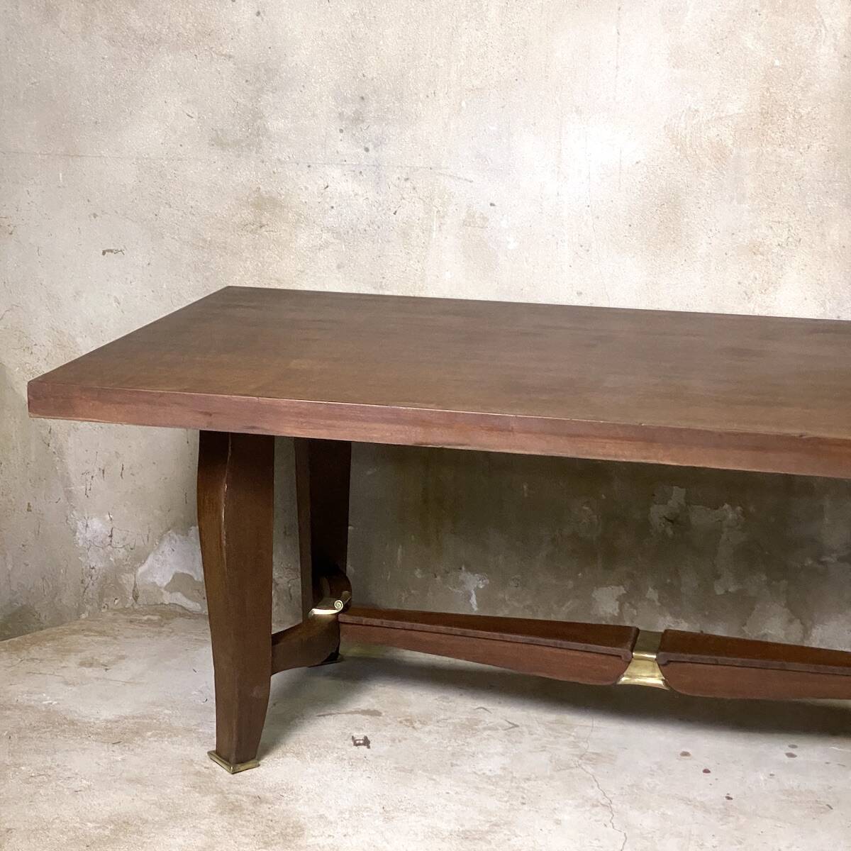 Table Art Déco 1930 en bois et laiton doré