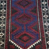 Hand-Knotted Rug with Burgundy Red, Dark Blue, and Beige Tones 143x88 cm