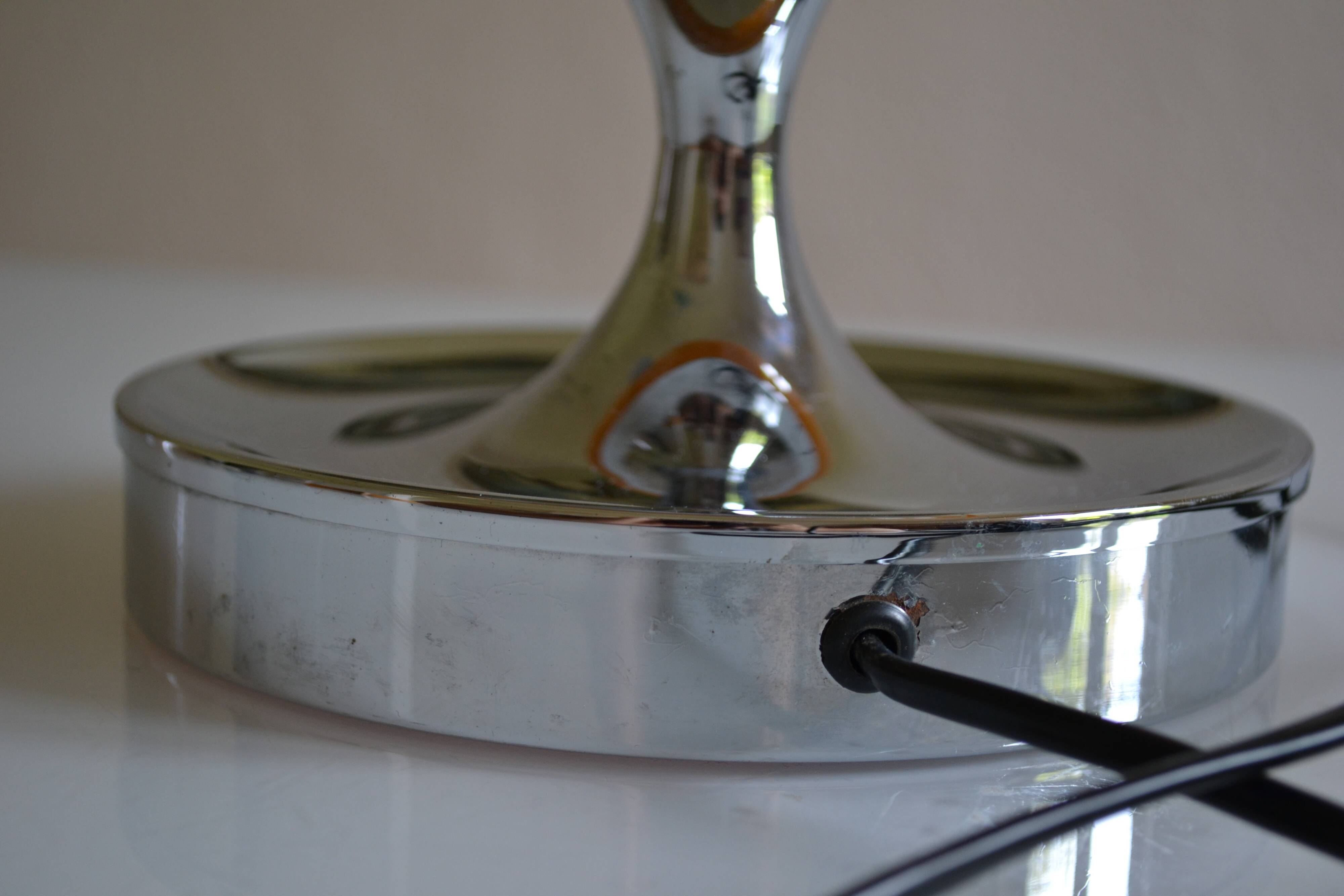 Vintage lamp base yellow and chrome metal circa 1970