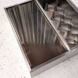 Square stainless steel and glass coffee table, 1970