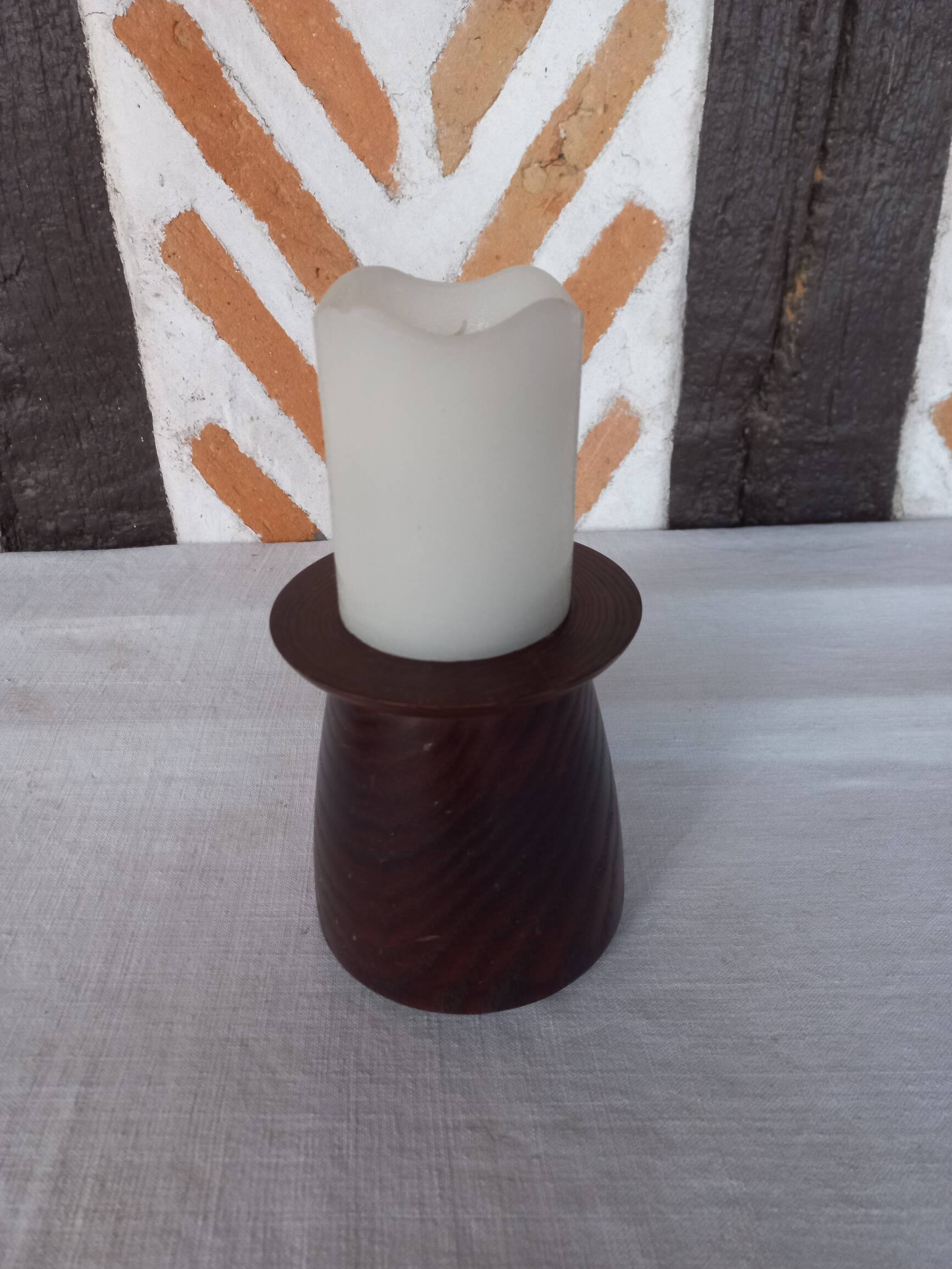 Solid wenge wood cylinder candle holder