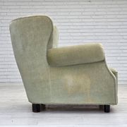 Fauteuil relax danois des années 1970, velours d'ameublement vert clair