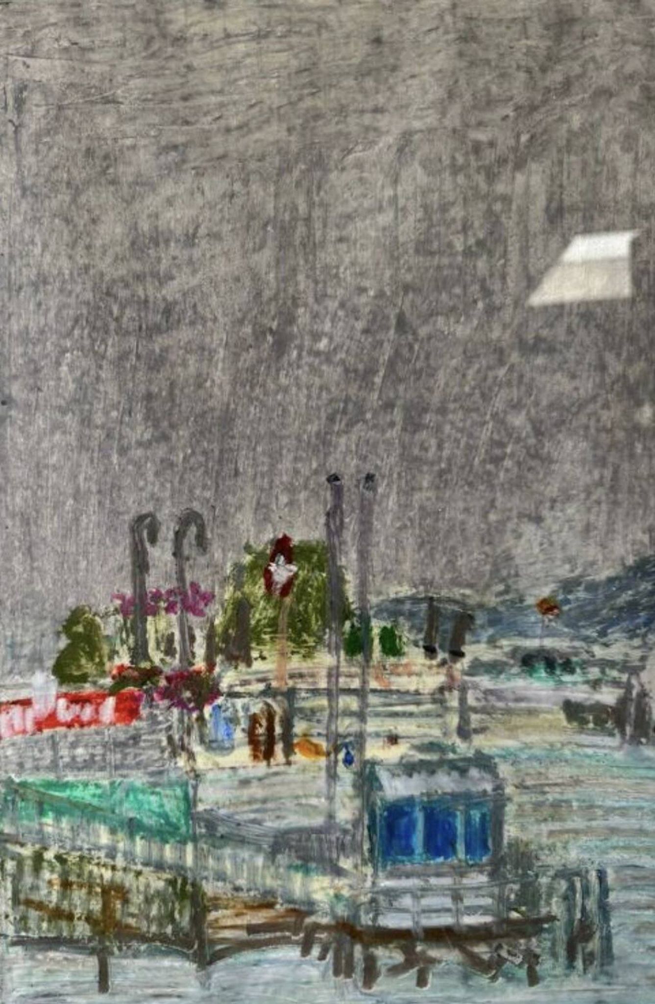 Tableau Marine. Original pastel signed by Henri Reiter. Port Normandie.