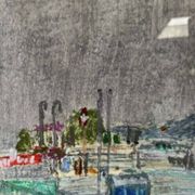 Tableau Marine. Original pastel signed by Henri Reiter. Port Normandie.