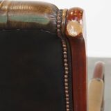 Green Vintage English Chesterfield Armchair with Wood Accents