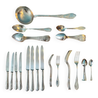 Set of various goldsmith cutlery in silver metal