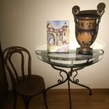 Painting, landscape, village scene at fountain