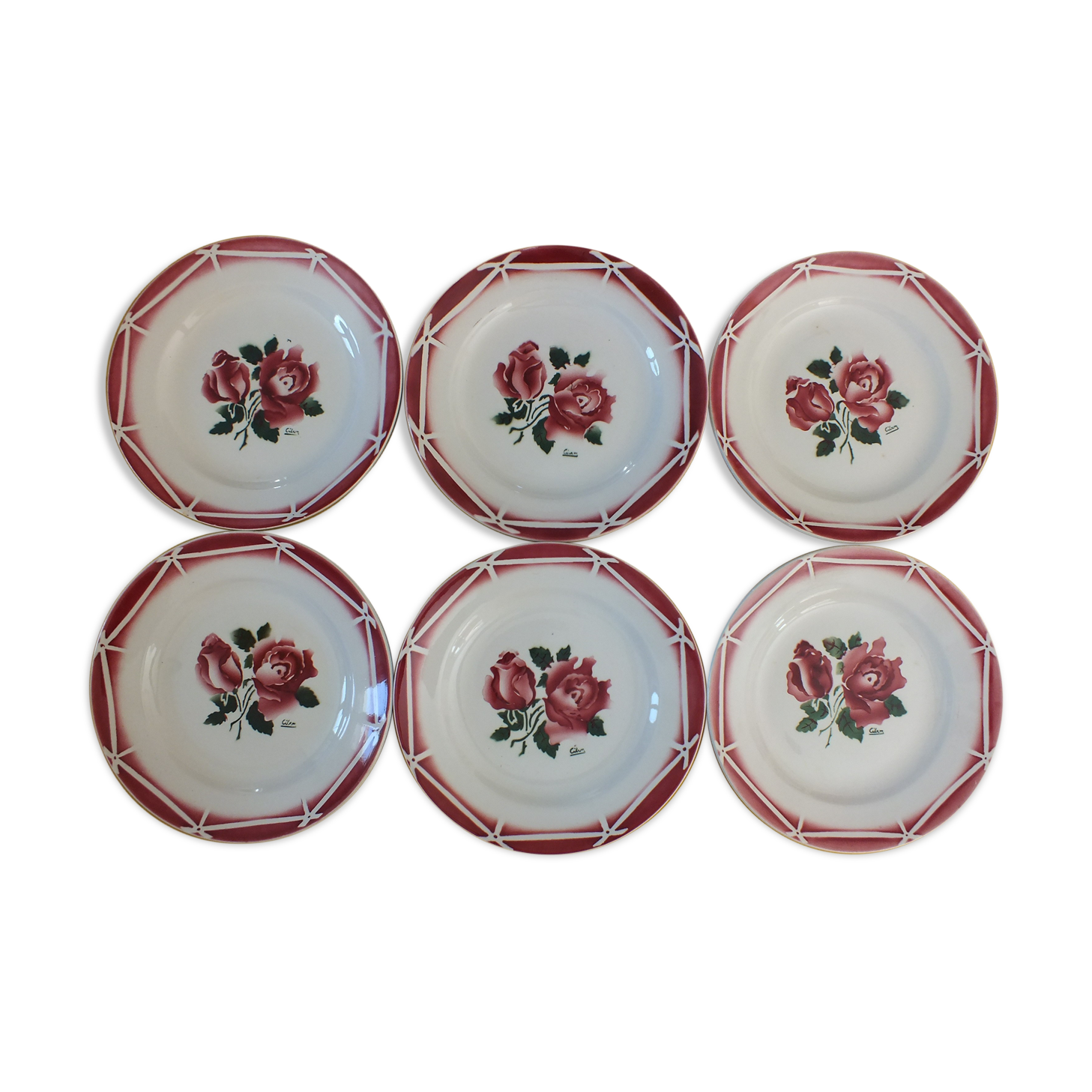 6 flat plates vintage Digoin Sarreguemines model Cibon Lot 3