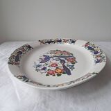 Large oval white ceramic dish, decorated with peacocks and vintage flowers