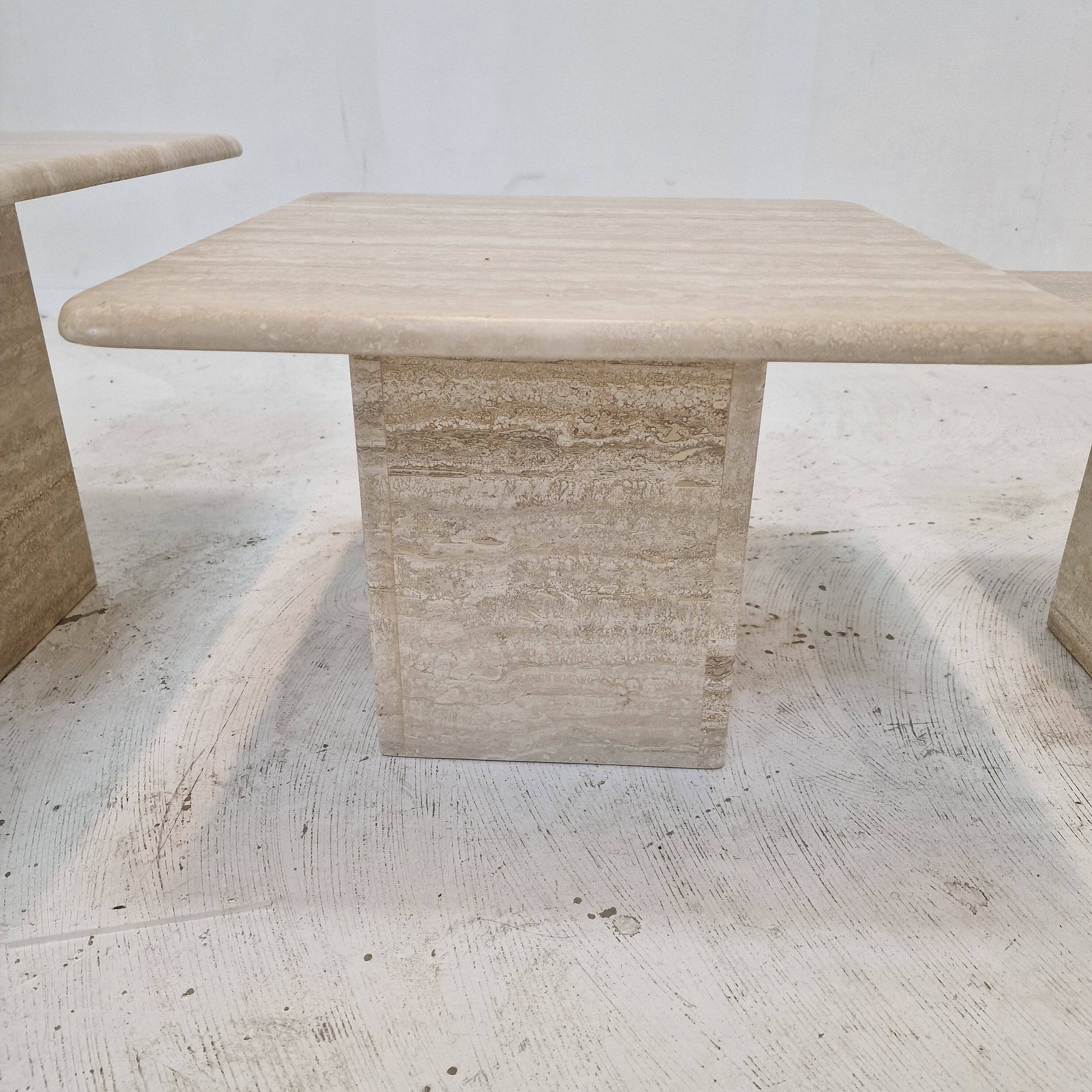 Set of 3 italian travertine coffee or side tables, 1980s