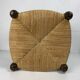 Brutalist wood turned bobbin rush stool in the style of Charles Dudouyt