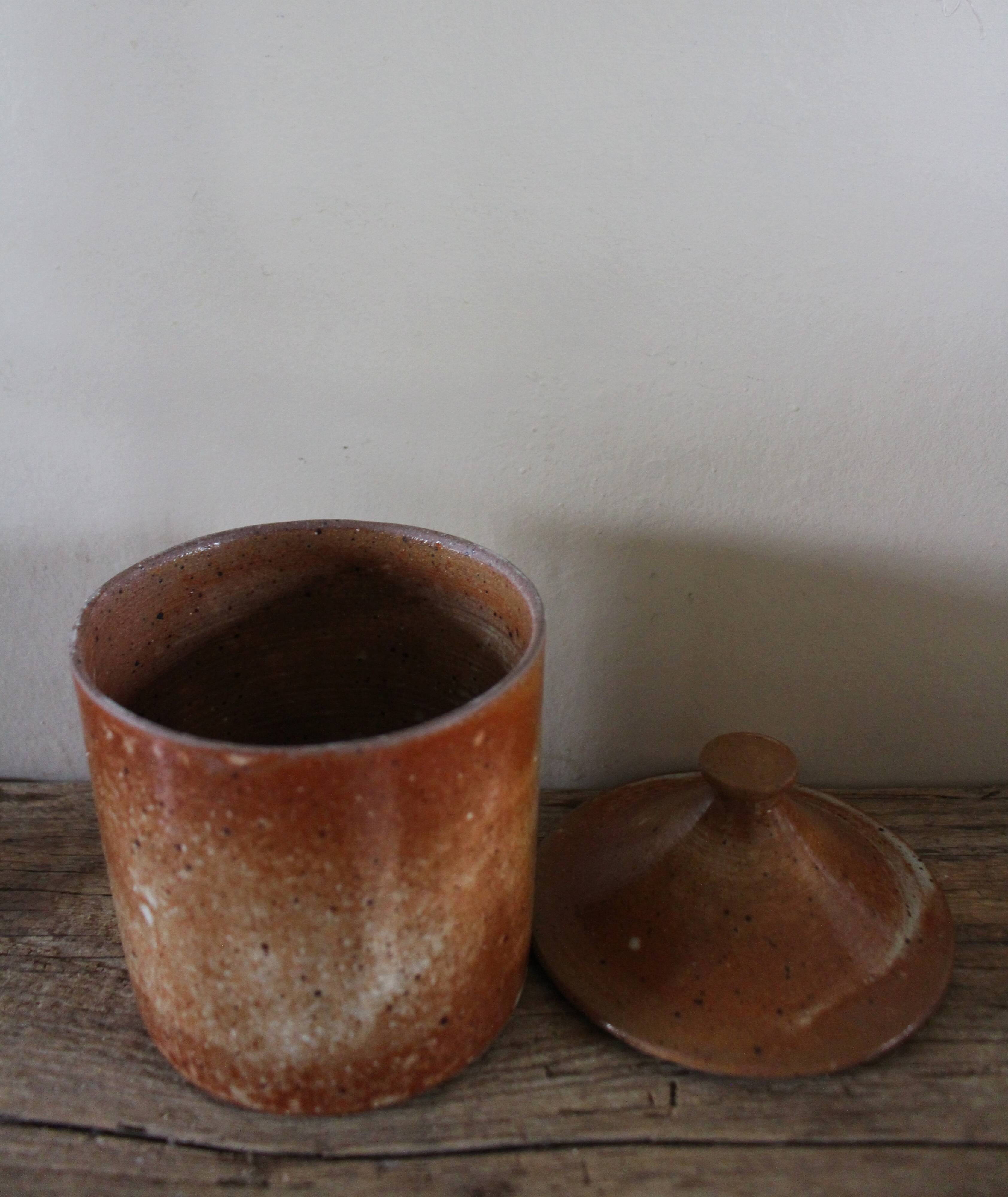 Vintage stoneware vase pot with lid