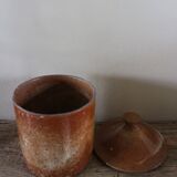 Vintage stoneware vase pot with lid