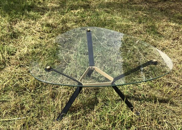 Table basse triangulaire plateau verre vintage