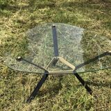 Vintage glass top triangular coffee table