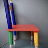 Postmodern round table, chair and bookcase by Pierre Sala 1980