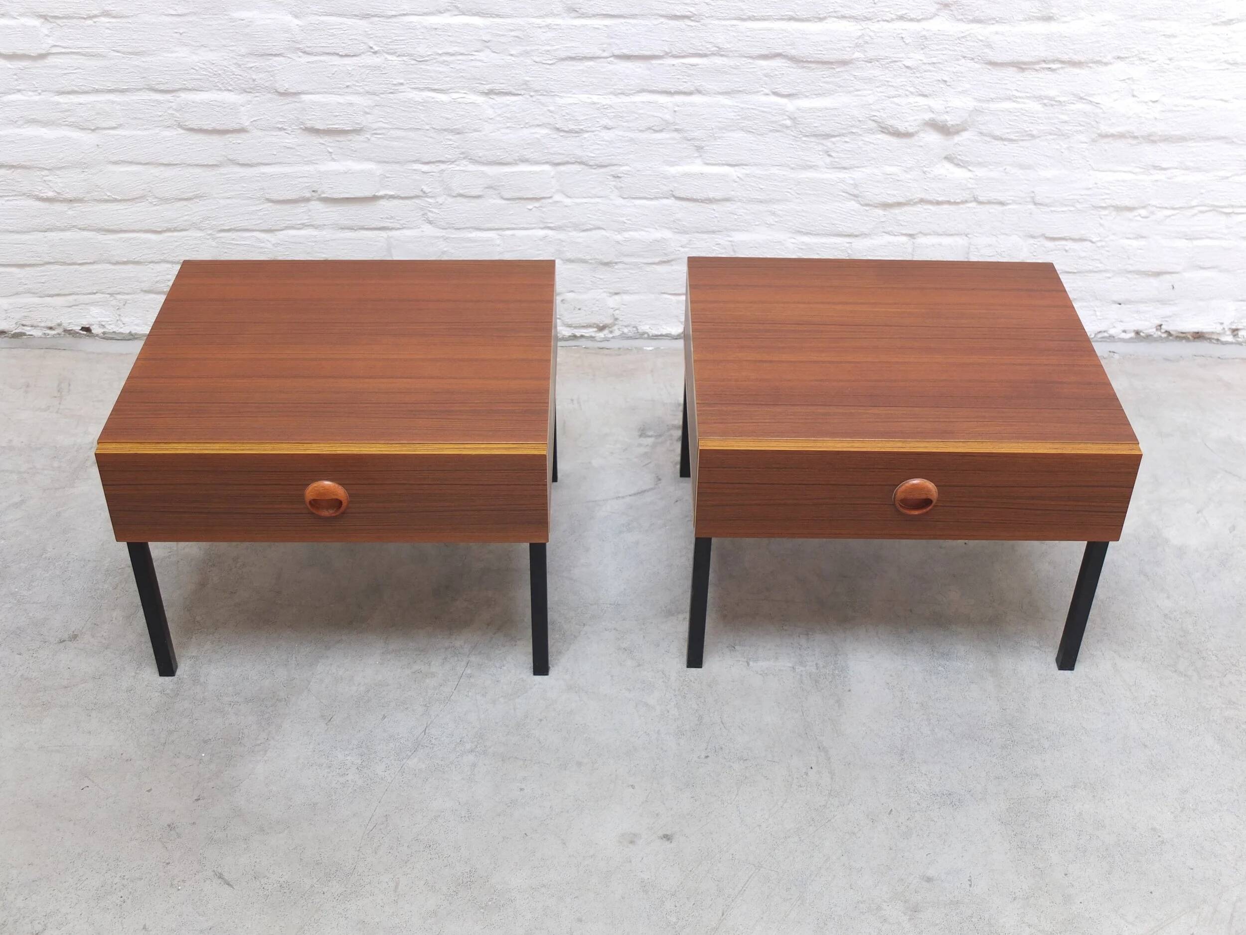 Modernist pair of bedside tables with drawers, 1960s