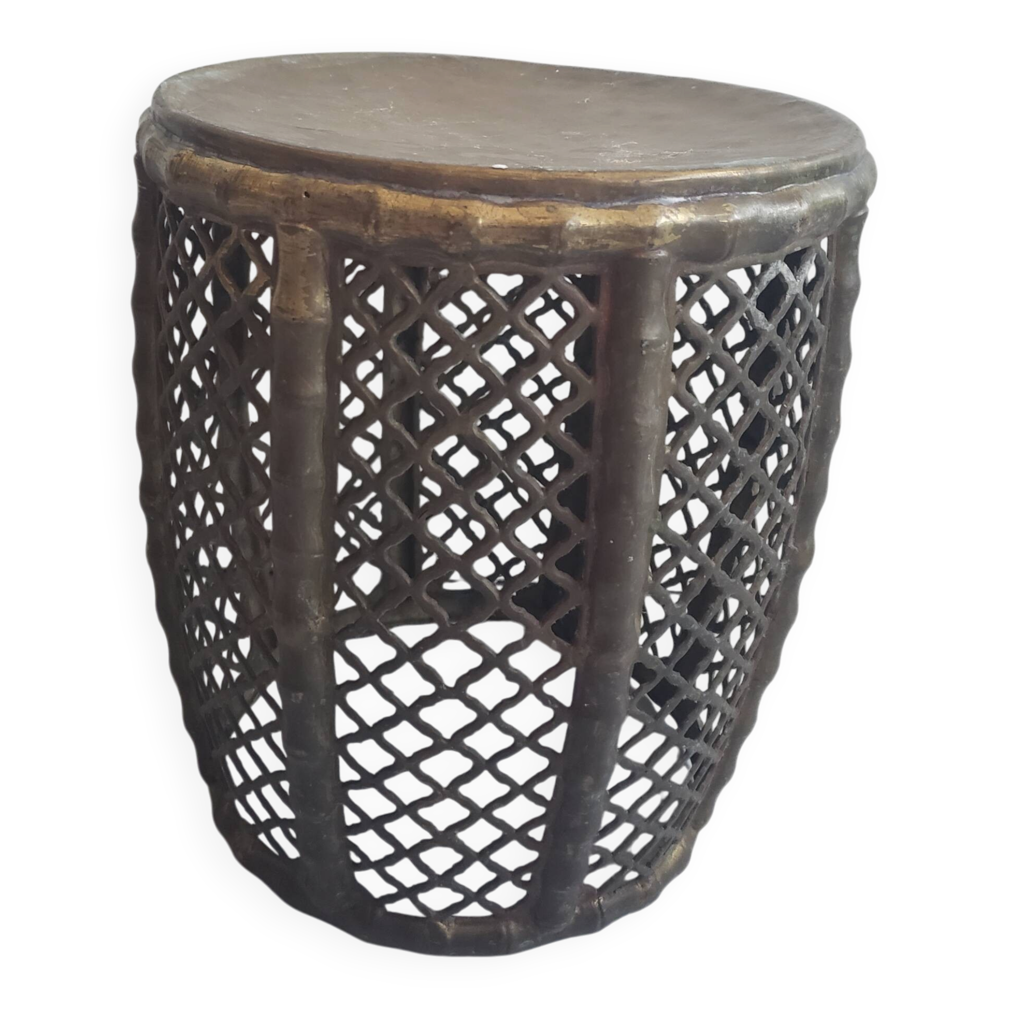 Tabouret en bronze travaillé façon bambou et rotin