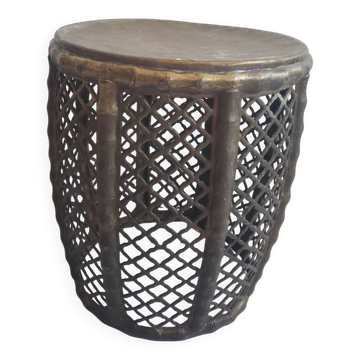 Tabouret en bronze travaillé façon bambou et rotin