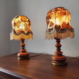 Paire de lampes vintage bois tourné