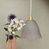 Vintage tulip suspension in frosted glass half white half pink