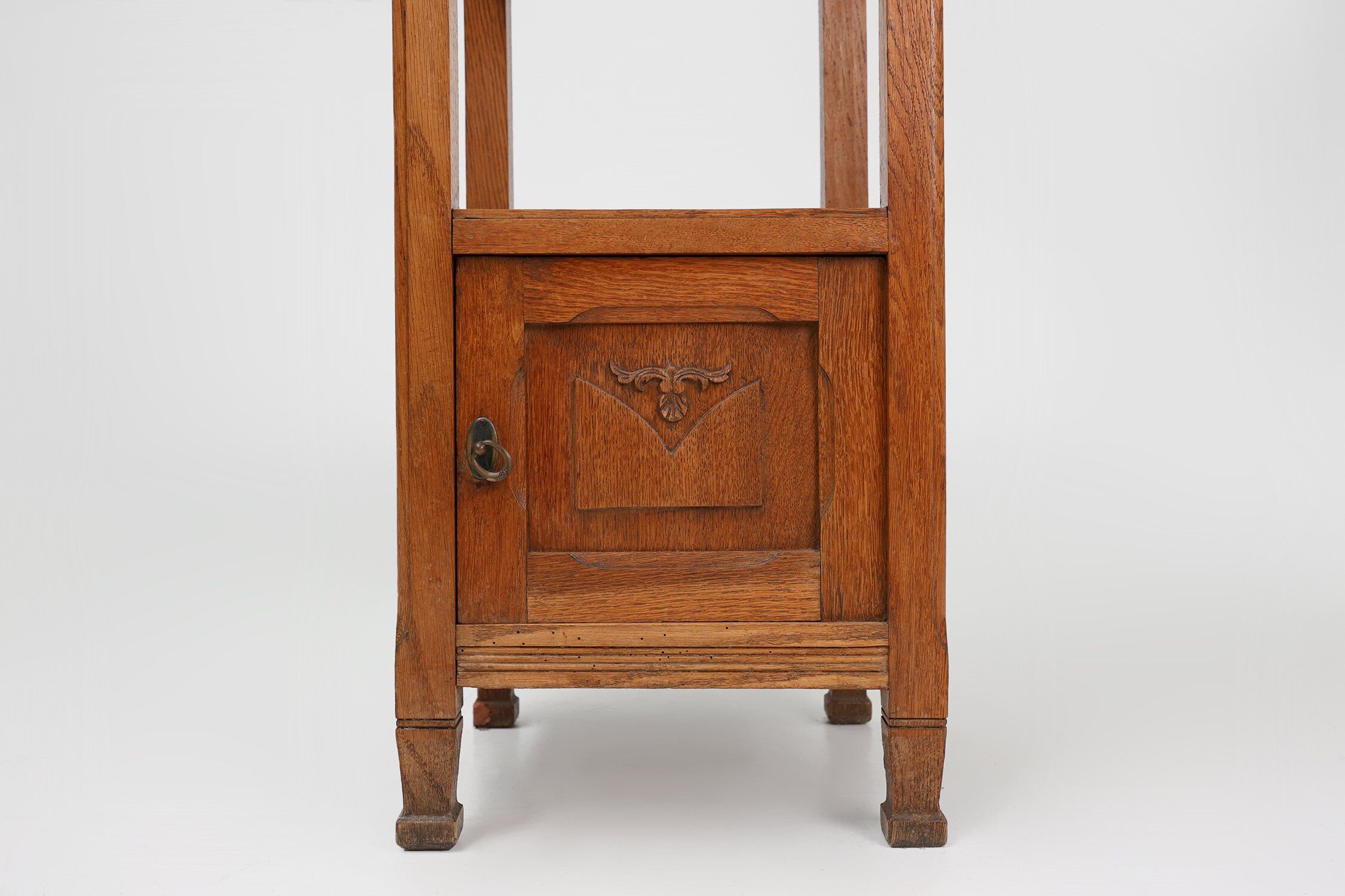 French Art Deco Nightstand in Oak with Pink Marble Top, 1930s