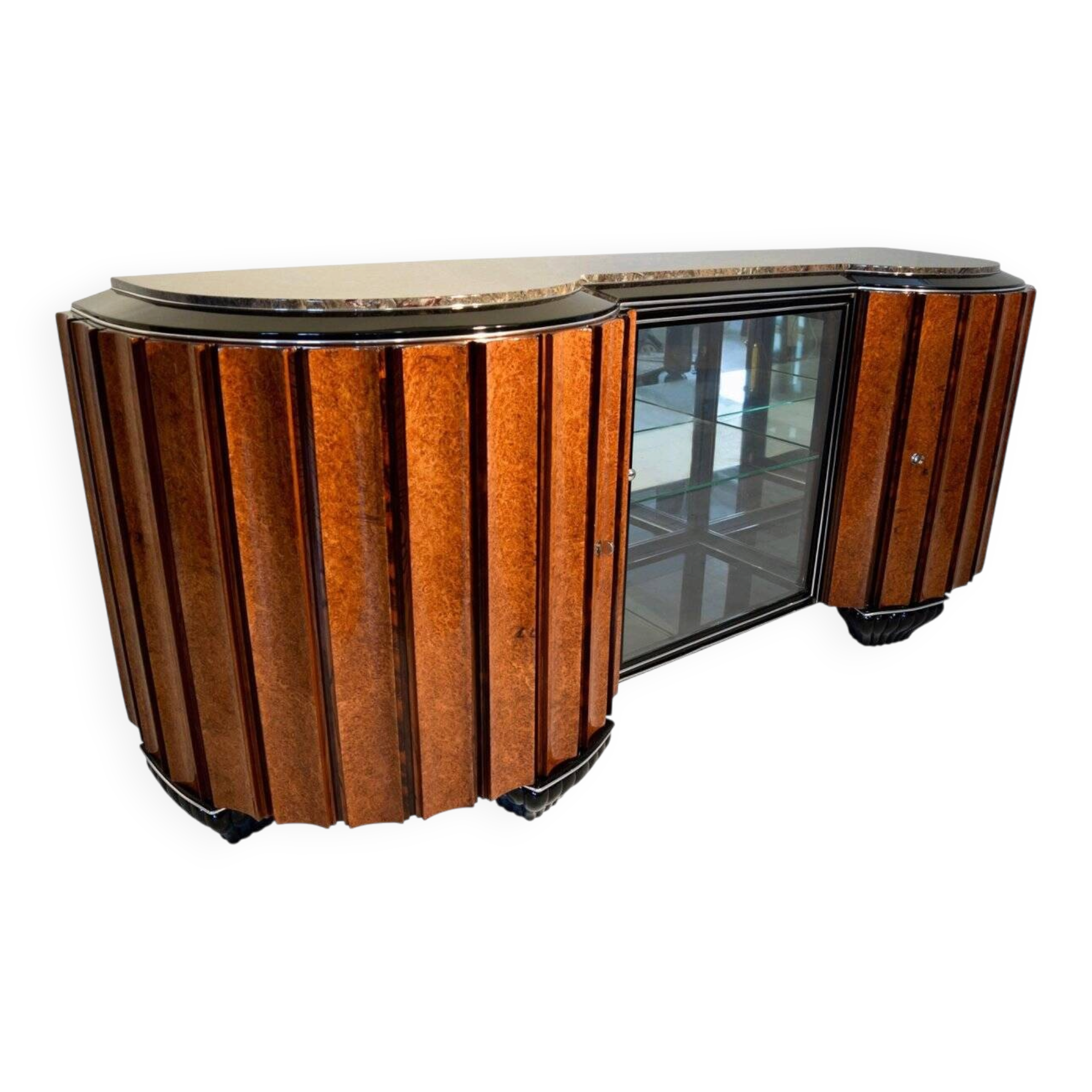 Large Art Deco Sideboard in Amboyna Root and Rosewood, Paris, 1925