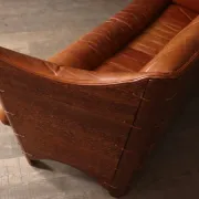 Mid-century sofa in cognac leather and wood by Pacific Green, Australia 1980s