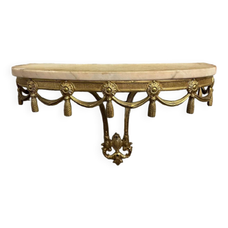 Louis XVI style brass and marble wall console table