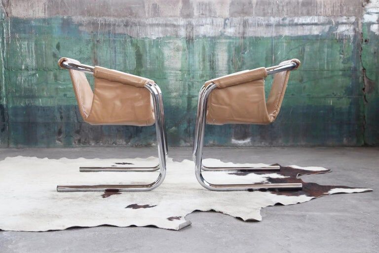 Vecta Zermatt chrome armchair in beige leather, 1970s
